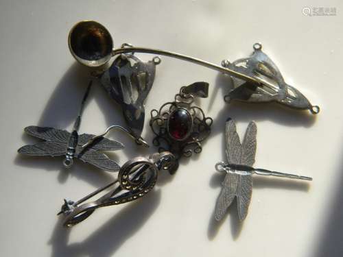 Group of Antique Silver Earrings, pendant