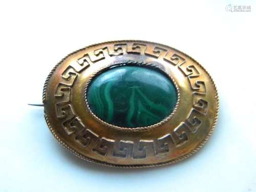 Antique 14K Gold Malachite Brooch Pin