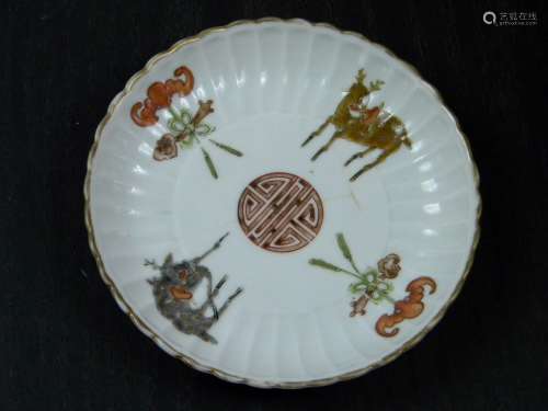 Antique chinese Deer and Lingzhi Plate