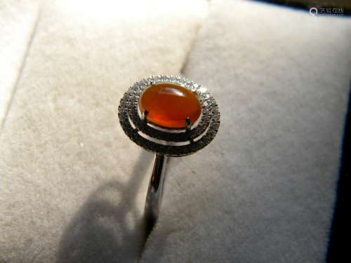18K Gold Diamond Natural Red Jadeite Ring