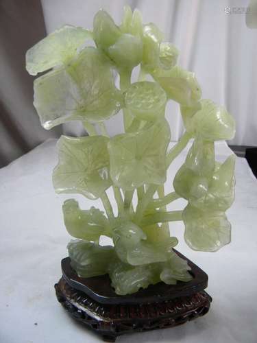 Vintage Chinese Carved Jade Lotus Statue