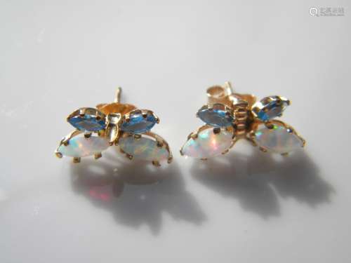 Pair of 14K Gold Opal Butterfly Earrings