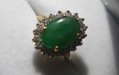 Antique Natural Green Jadeite Gold Diamond Ring