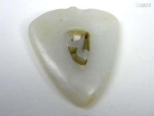 Antique Nephrite Heart Shape White Jade Pendant