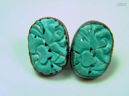 Antique Chinese Turquoise Silver Earrings