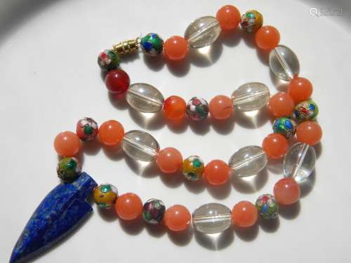 Antique Chinese Carnelian, Cloisonne and Crystal Lapis