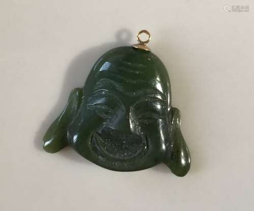 Vintage Nephrite Green Jade Buddha Head