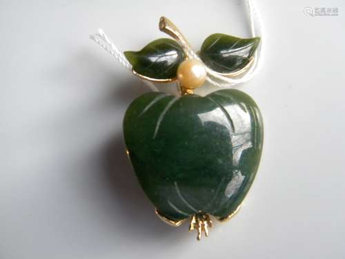 Nephrite Green Hade Apple Brooch Pin