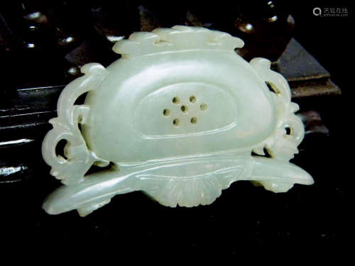 Antique Chinese White Nephrite Jade Basket Pendant