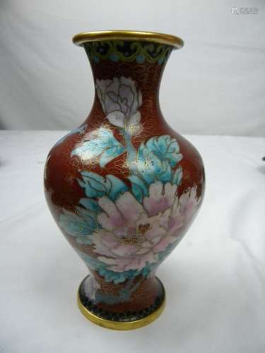Antique Chinese Red Cloisonne Vase