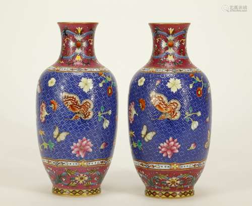 Pair of Chinese Famile Rose Porcelain Vases