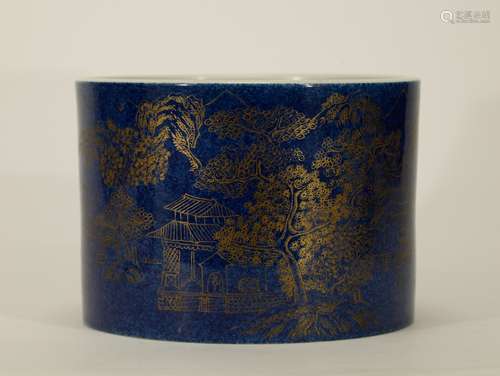 Chinese Blue Glazed Porcelain Brush Pot