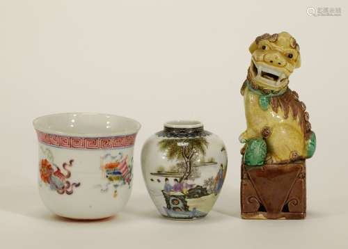 3 Pieces of Chinese Porcelain Beast & Cups