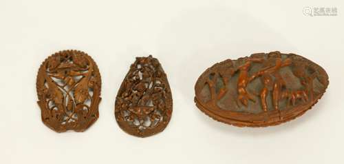 3 Pieces of Old Nut Carvings