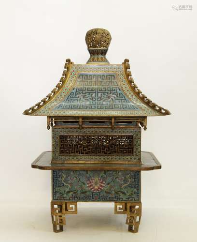 Chinese Cloisonne Enamel Hat Shape Incense Burner