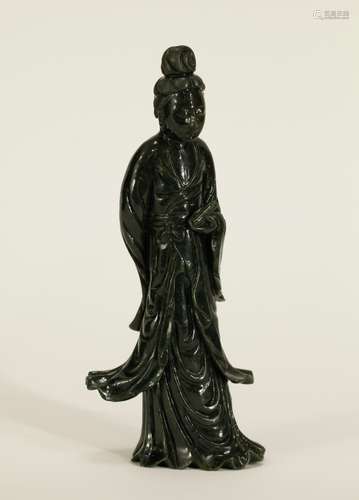 Republic Pd. Chinese Spinach Jade Carved Guanyin