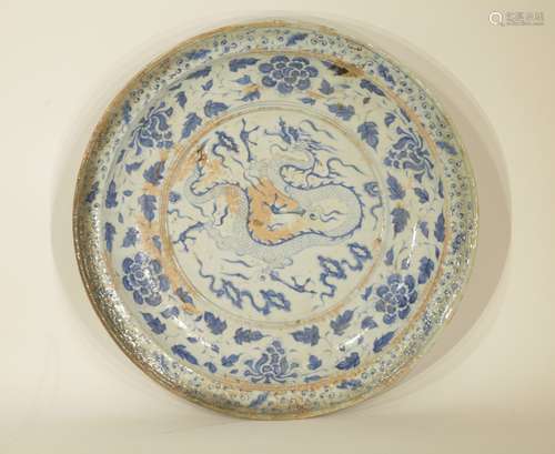 Chinese Large Blue/White Porcelain Dish