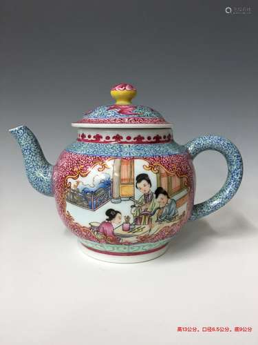 Chinese Famille Rose Blue/White Porcelain Teapot