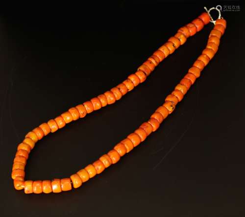 Orange Red Coral Beads Necklace, 374 grams