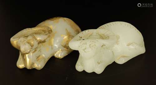 Two Pieces of Chinese Jade Buffalo