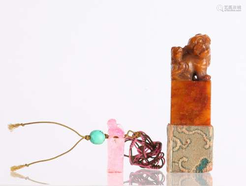 Chinese Tourmaline Seal & Soapstone Seal