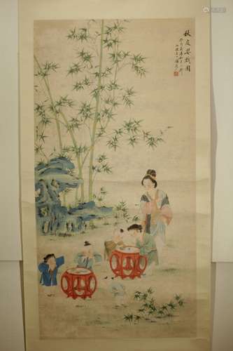 Chinese Ink Color on Rice Paper of Group of People