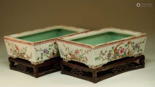 Pair of 19th C. Chinese Famille Rose Planters