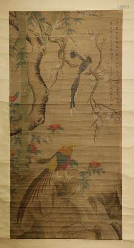 A Japanese Scroll Painting of Two Birds