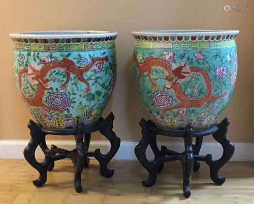 Pair of Chinese Famille Rose Fish Bowl