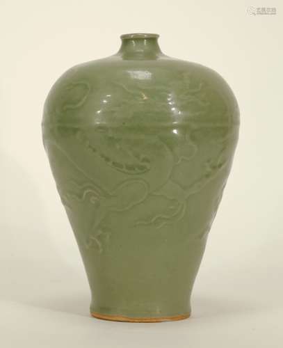 Chinese Long Quan Pottery Vase w/ Dragon Design