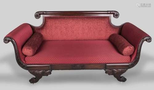 19C Antique Empire Mahogany Sofa