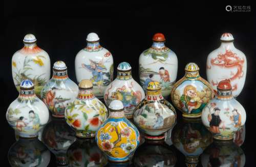 12 Pieces Chinese Enameled Snuff Bottle, Signed