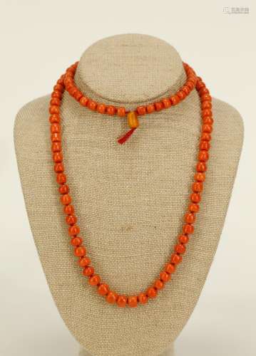 Old Coral Necklace 108 Beads, Sardinia Red Coral