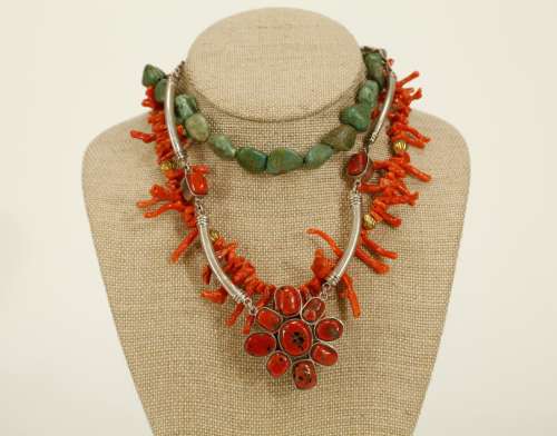 Group of 3 Coral Turquoise Necklace Mounted Silver