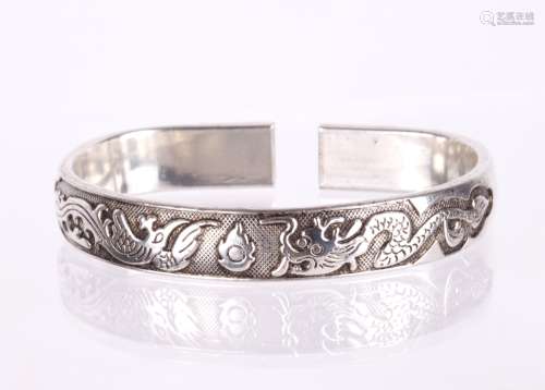 Chinese Sterling Silver Cast Bangle