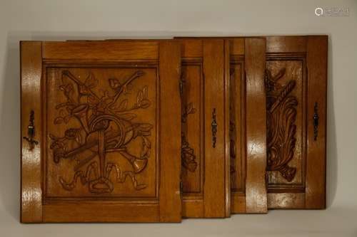 4 Pieces of Fine Carved Wood Cabinet Doors