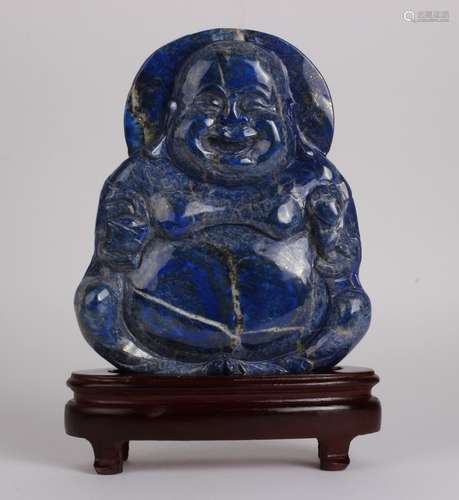 Chinese Lapis Carving of Buddha w/ Stand