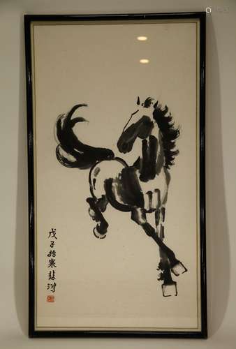 Chinese Ink Painting on a Horse w/ Frame