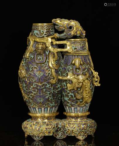 Chinese Enameled Double Vase w/ Mark