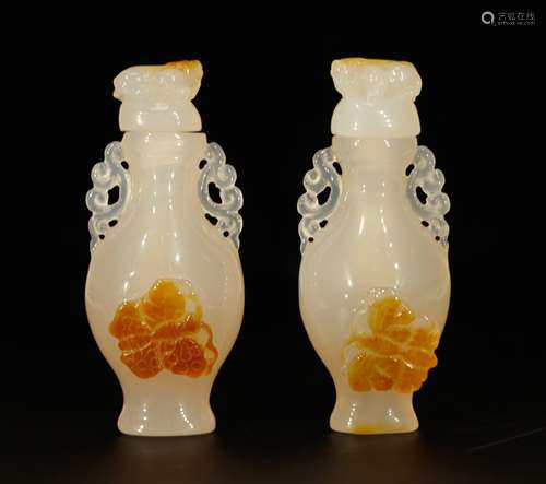 Pair of Chinese Agate Snuff Bottle