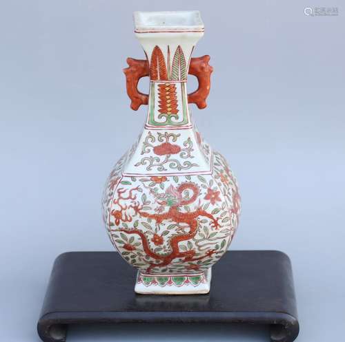 Chinese Blue/Green Famille Rose Vase