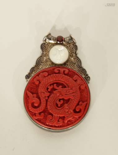 Chinese Dragon Carved Red Pendant