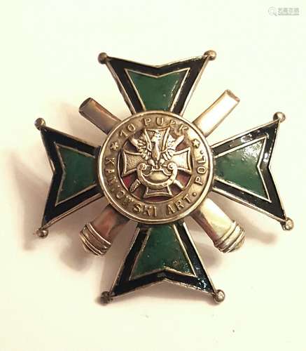 Antique Polish Silver Enamel Artillery Badge