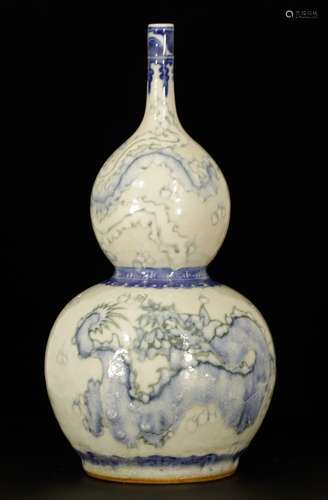 Chinese Blue/White Gourd Shape Porcelain Vase