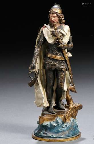 Antique Cold Painted Bronze Figure of Lohengrin