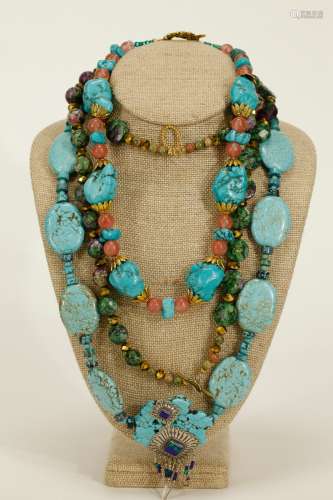 3 Pieces of Chinese Turquoise & Gemstone Necklace