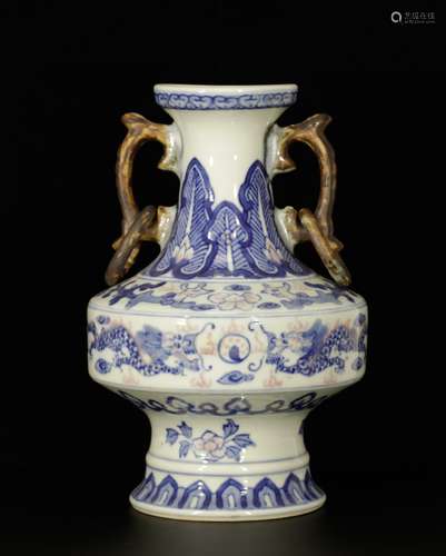 Chinese Porcelain Blue/White & Copper Red Vase