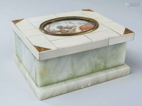 19C Bone Overlay H/painted Portrait Box