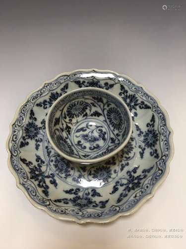 2 Pieces of Chinese Blue/White Plate & Bowl