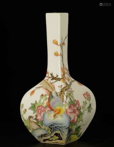 Chinese Rectangular Famille Rose Porcelain Vase